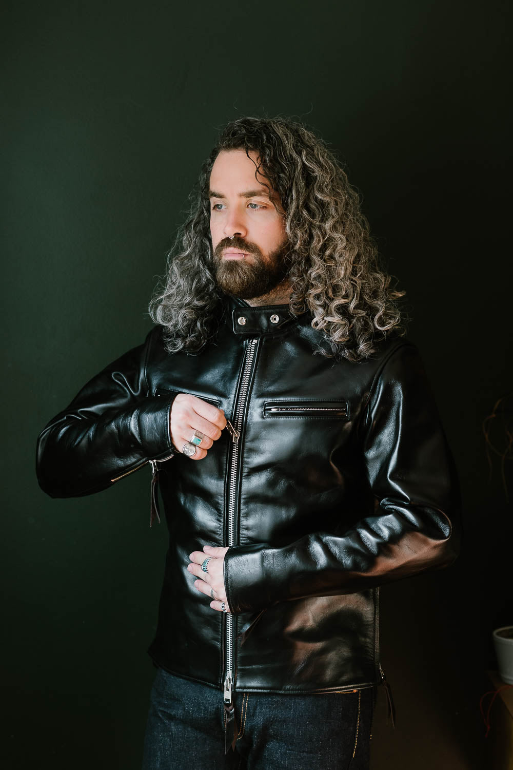 IHSH-35 - Japanese Horsehide Rider’s Jacket - Black (Tea-Core Dyed)