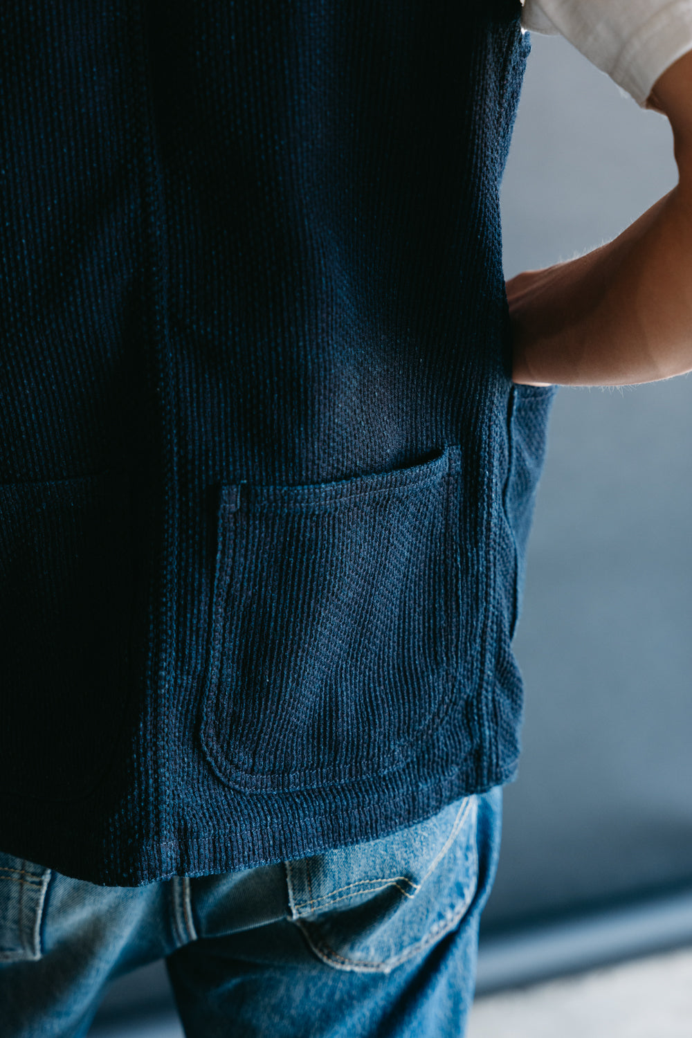 04-062 - Sashiko Hunting Vest - Indigo