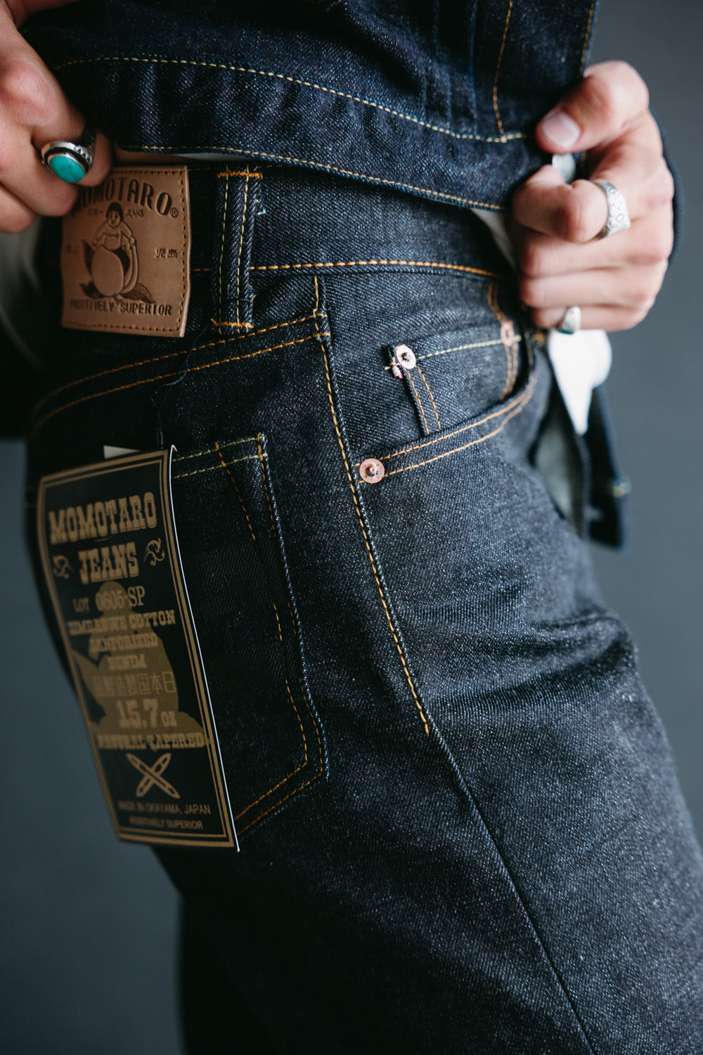 0605-SP - 15.7oz - Zimbabwe Selvedge Custom Black Battle Stripes - Natural Tapered