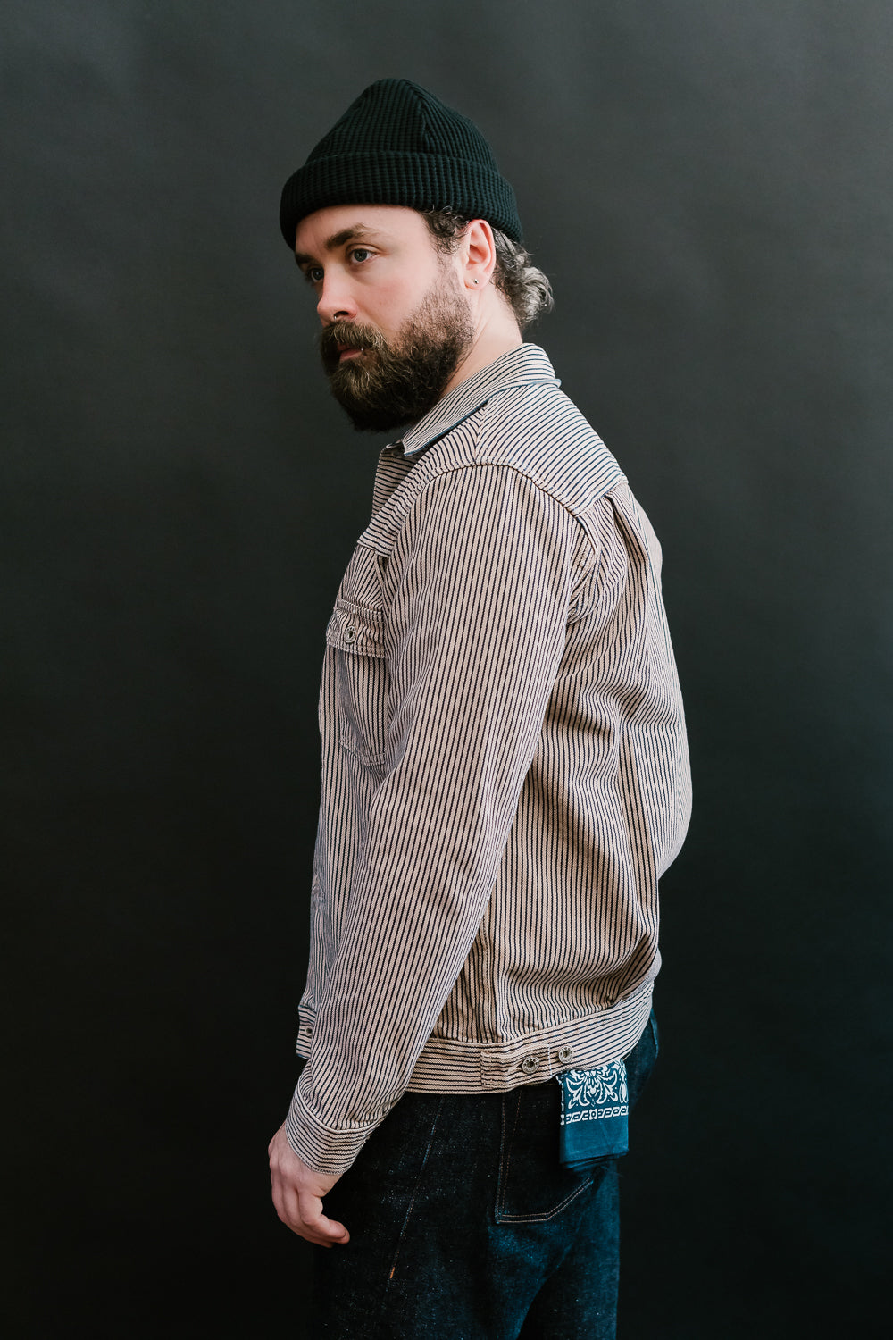 MJK1040M31 - 12.7oz - Hinoki Dyed Hickory Type II Jacket - Indigo, Beige