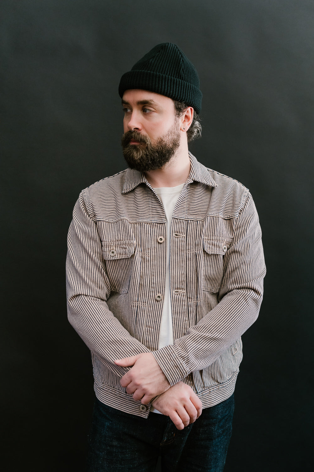 MJK1040M31 - 12.7oz - Hinoki Dyed Hickory Type II Jacket - Indigo, Beige