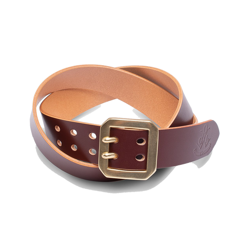 Double Prong Brass Garrison Buckle Leather Belt - Hand-Dyed Brown Double Prong Brass Garrison Buckle Leather Belt - Hand-Dyed Brown